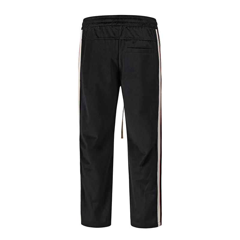 

High street Side Zipper Retro Striped Velvet Men straight Drawstring Velour Casual Trousers Plus Size Mens Cargo Pants