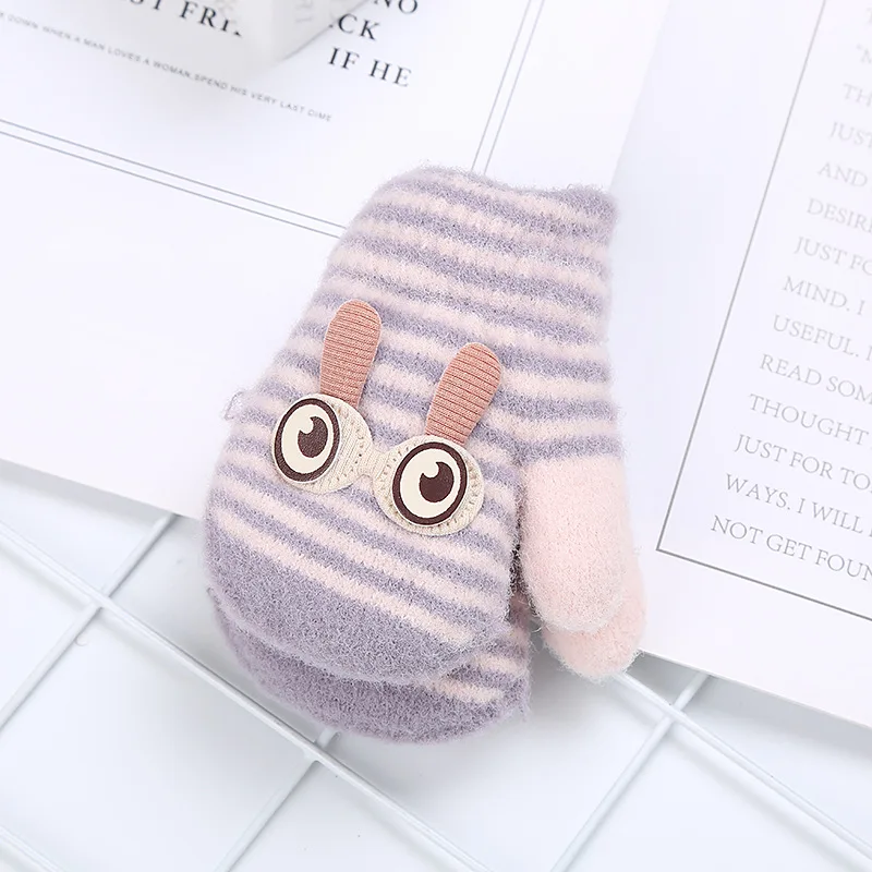 

Baby Gloves Newborn Plush Gloves Winter Toddler Stripe Rope Full Finger Mittens Woolen Infant Cartoon Warmer Mitten 0-12M