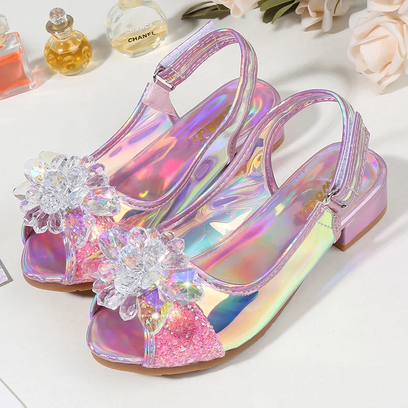Girls wedding shoes bright leather PU high-heeled children sandals dance kids fashion party crystal | Тематическая одежда и