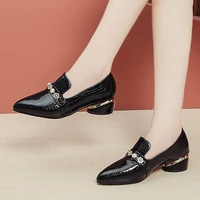 spring office lady shoes woman patent leather dress shoes snake pearl ladies shoes pointed toe boat shoes zapatos mujer