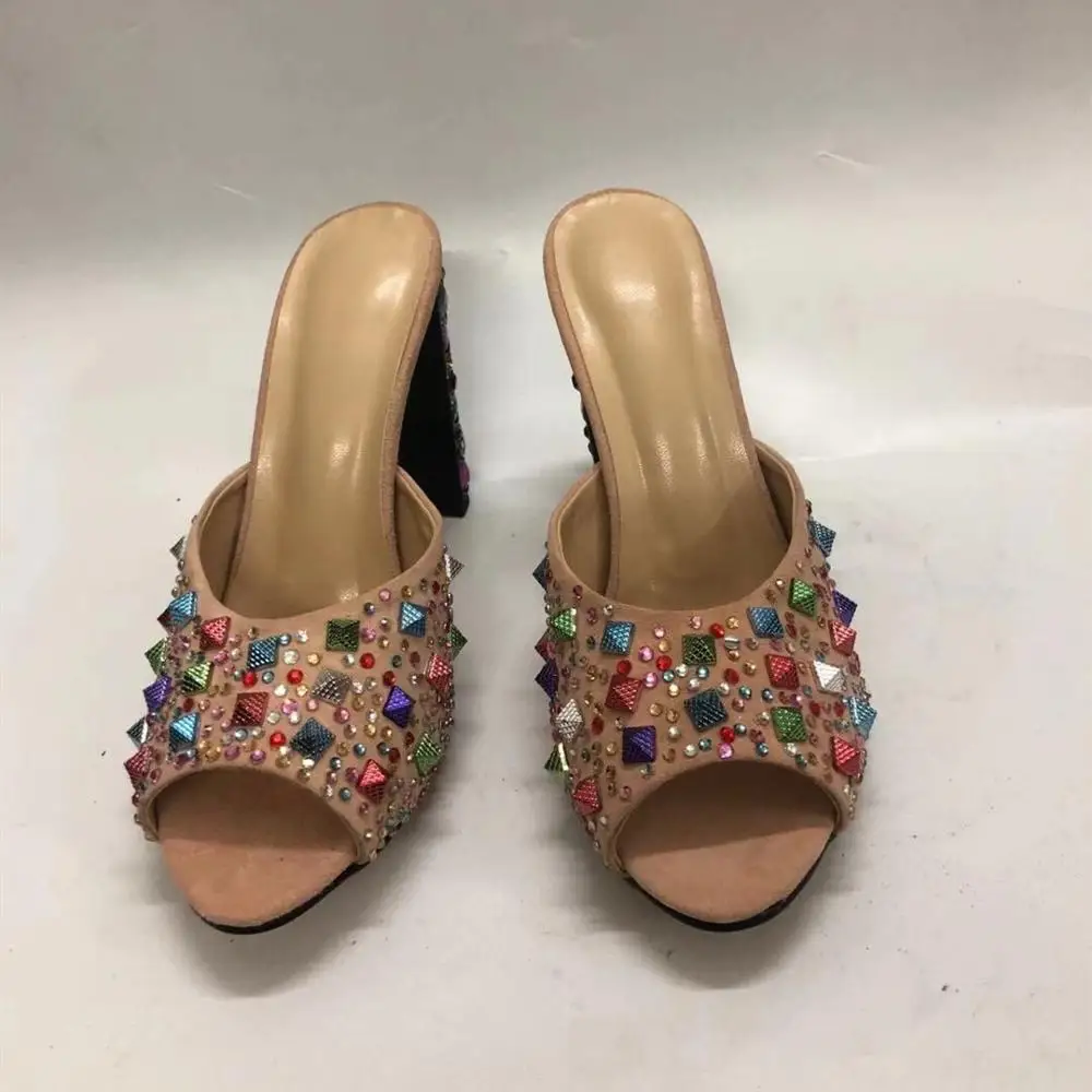 Новинка лета 2020 женская обувь разноцветные стразы на каблуках блестящие туфли