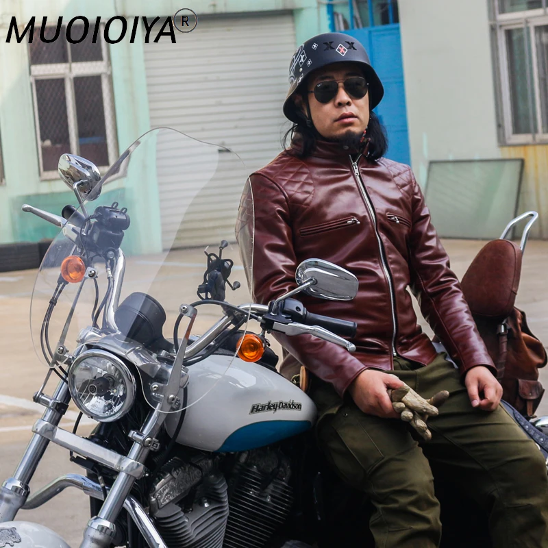 

Free Shipping,Engraved classic horseskin jacket.J100 slim horse hide coat.100% hard motor biker genuine leather jackets