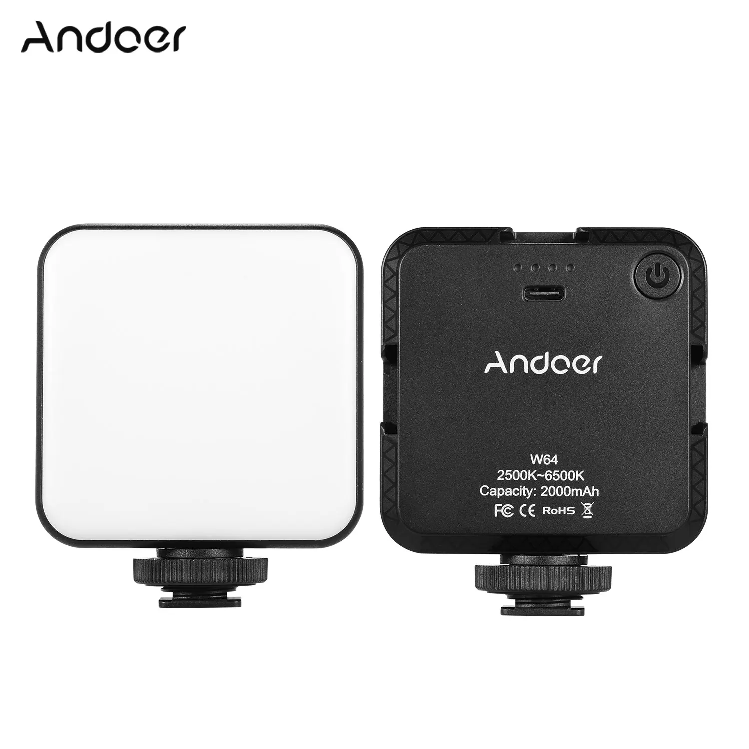 

Andoer W64 Mini Bi-color Vlog LED Light 2500K-6500K Dimmable 6W with 3 Cold Shoe Mounts for Canon Nikon Sony DSLR Camera lamp