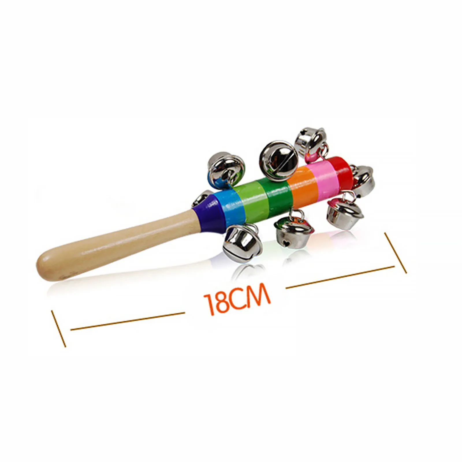 

Vivid Color Rainbow Handle Wooden Bells Jingle Stick Shaker Rattle Baby Kids Children Musical Toy