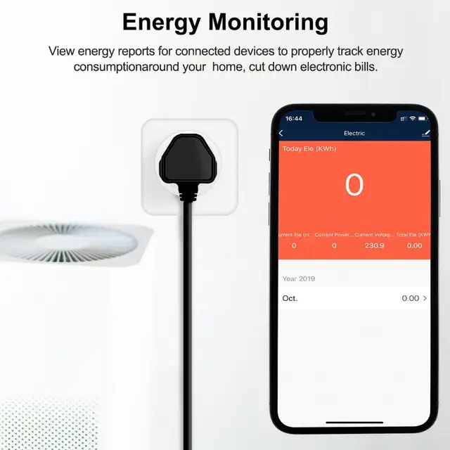 16A Tuya Smart Wifi Plug UK, Wireless Control Socket Outlet with Energy Monitering Timer Function, Works with Alexa Google Home 3