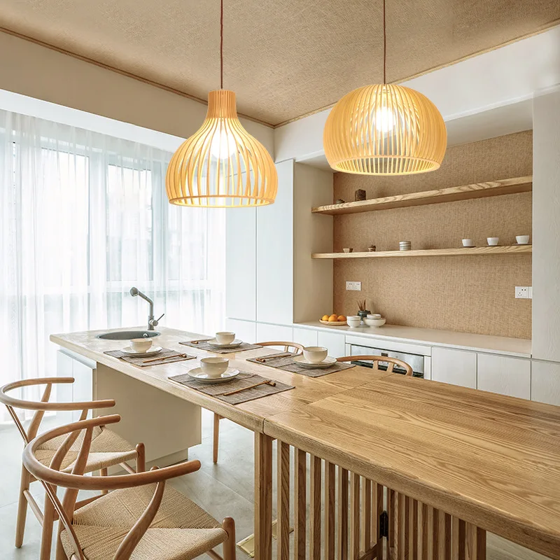 

Southeast Asia Modern Birdcage E27 Light Bulb Chandelier Home Decoration Bamboo Chandelier Japanese Style Coffee Store Lamp