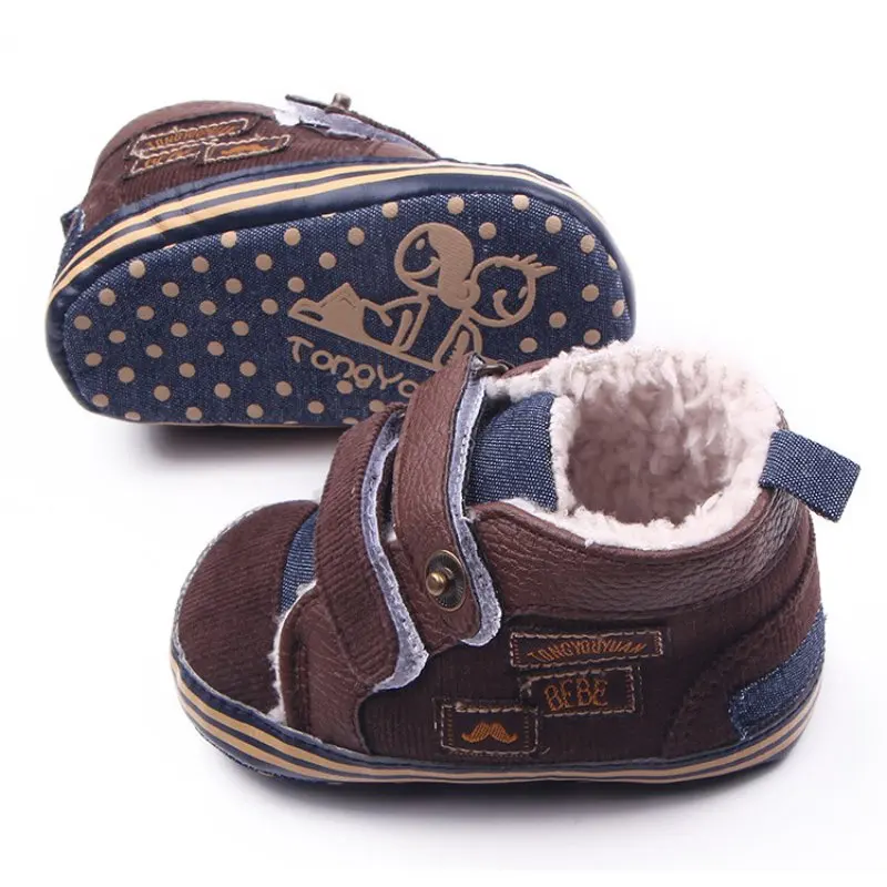 

New Arrival Fashion Warm Autumn Winter Canvas Stitching PU Baby Shoes Baby First Walker Toddler Shoes for Baby Boys 2019