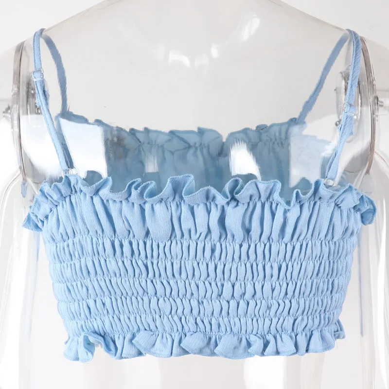 

2021 Fashion Sleeveless Backless Female Skinny Camisole Tops Streetwear Sexy Spaghetti Straps Ruched Crop Camis Top Women Summer