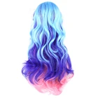 Soowee 13 Цвет s длинные вьющиеся синтетические волосы парик вечерние парик, заколки, заколки для волос, трессы, заколки, Синий Розовый Радужный Омбре Цвет накладные волосы Косплэй парики для Для женщин