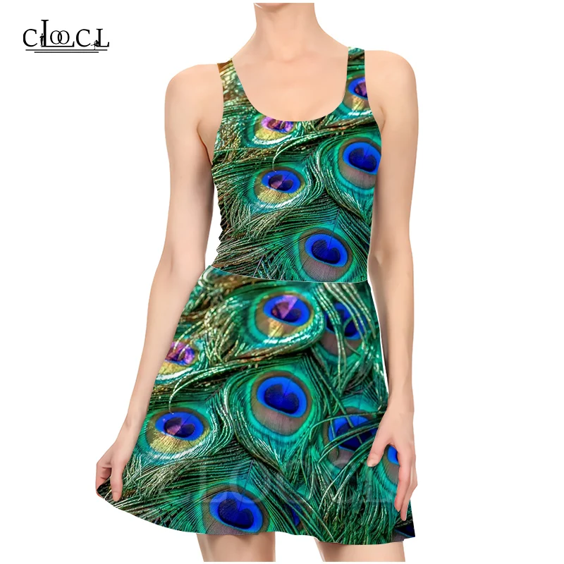 CLOOCL/Новинка Разноцветное платье с перьями павлина для женщин Летние вечерние