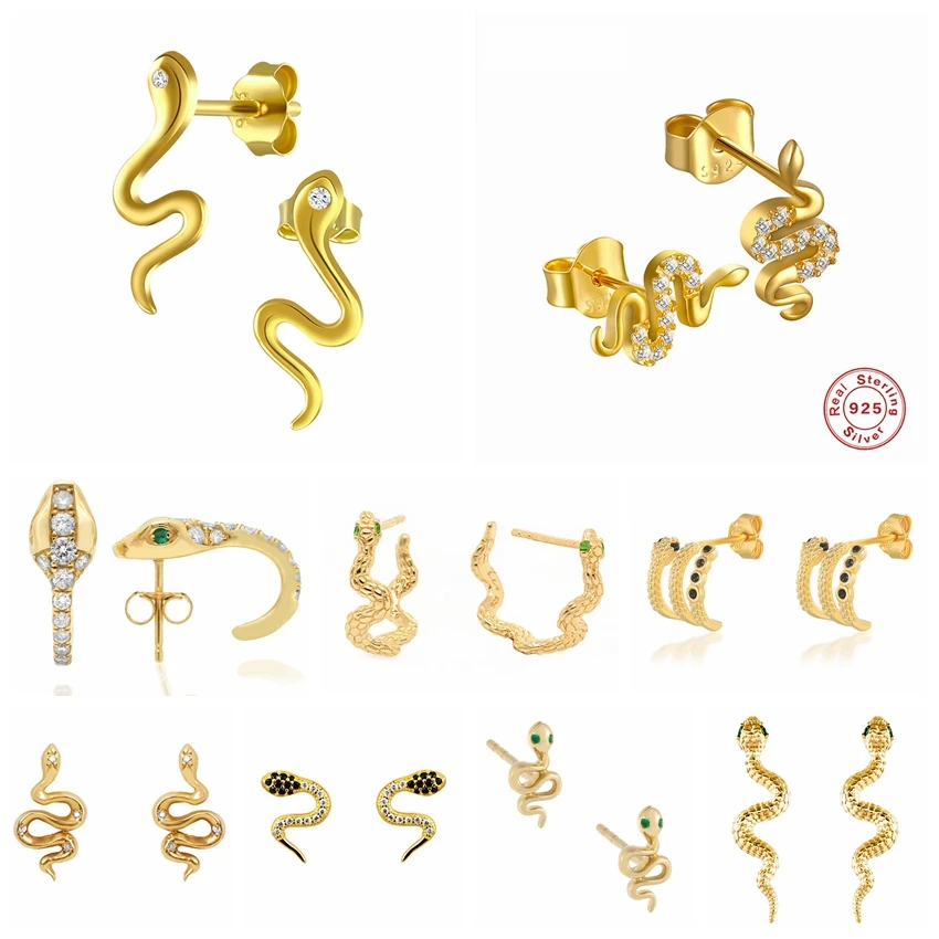 

Canner S925 Sterling Silver Stud Earrings For Women Cute Small Shape Snake Earring Daily Office Ladies Gift Fine Jewelry brincos