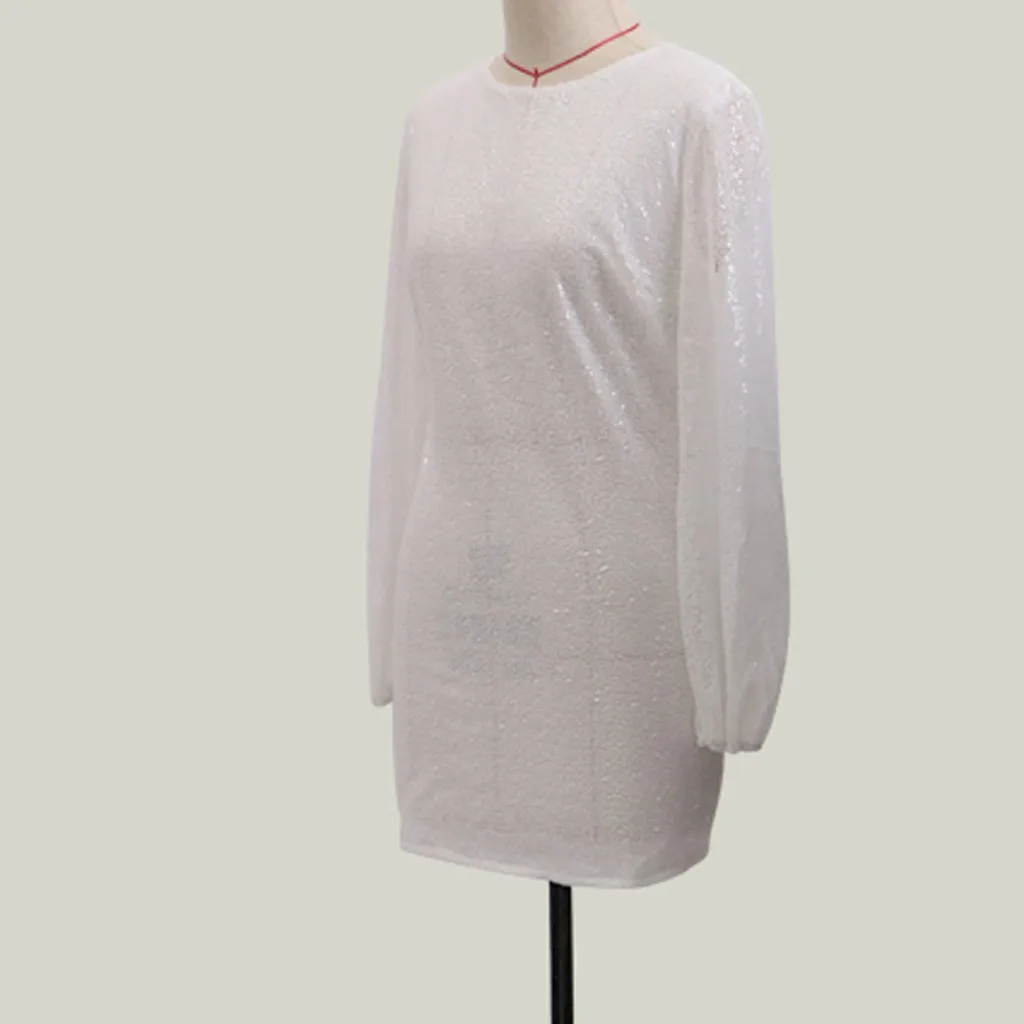 Модное повседневное белое вечернее платье женское пикантное мини с круглым