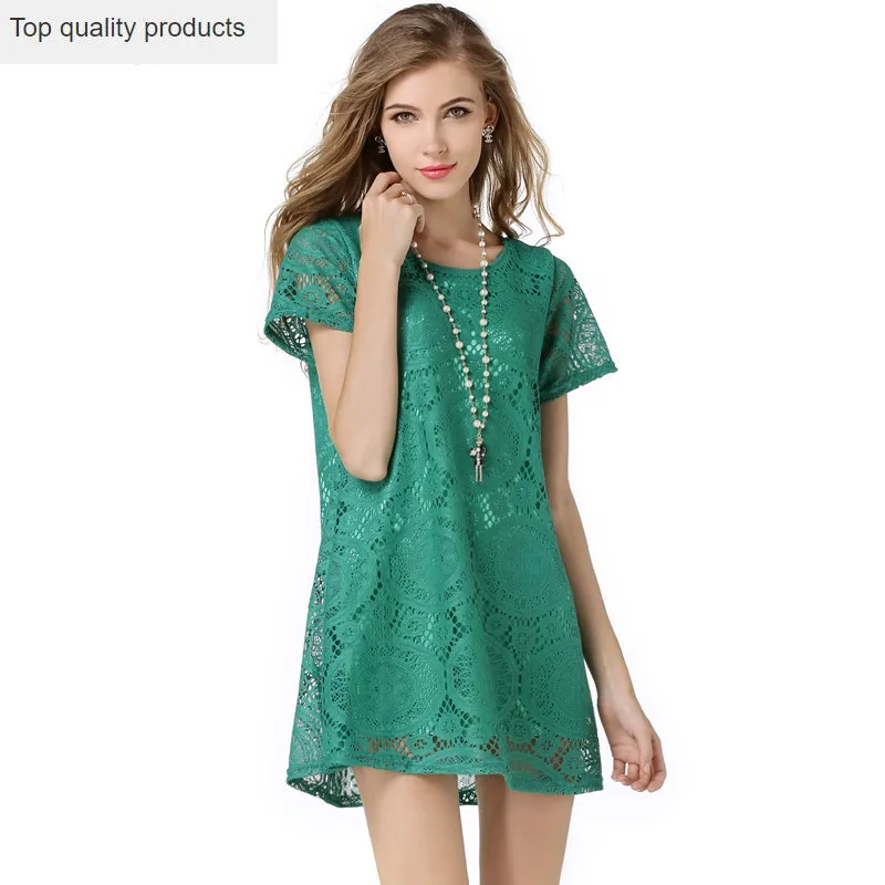 

Fashion Female Summer A-Line Short Sleeves Dress 2020 New Large Size Dresses Women Hollow Out Lace Sexy Dress Vestidos LH612