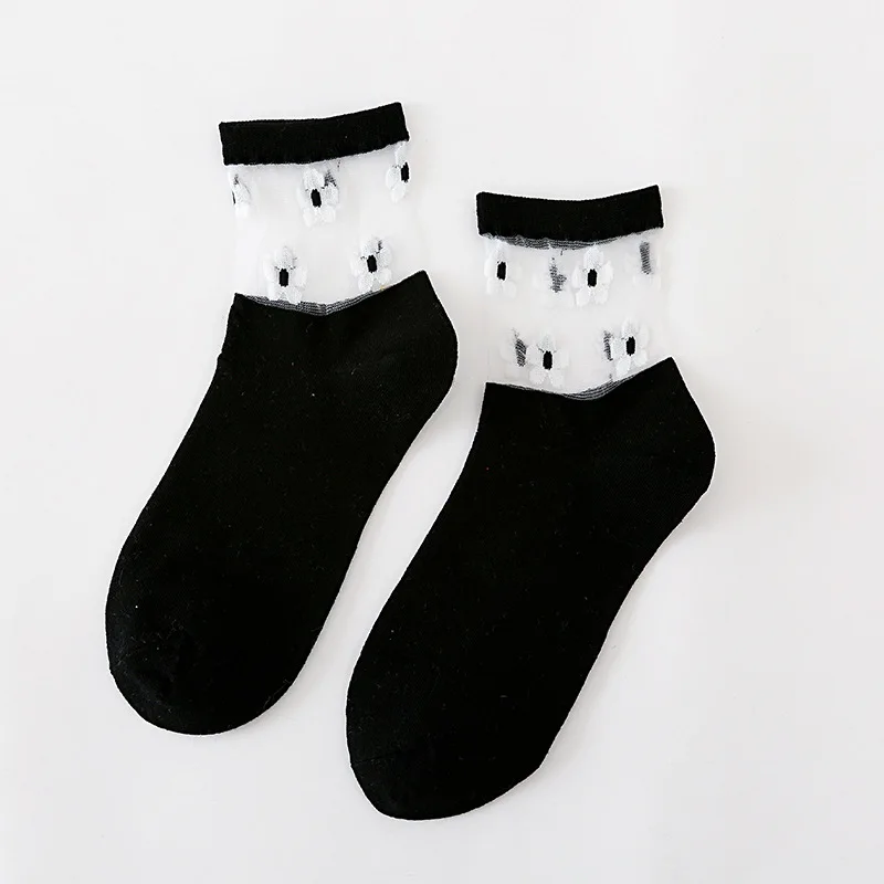 

Thin Socks Breathable Ultra Summer Women Transparent Lace Silk Crystal Rose Flower Girls Elastic Short Socks Female Sox