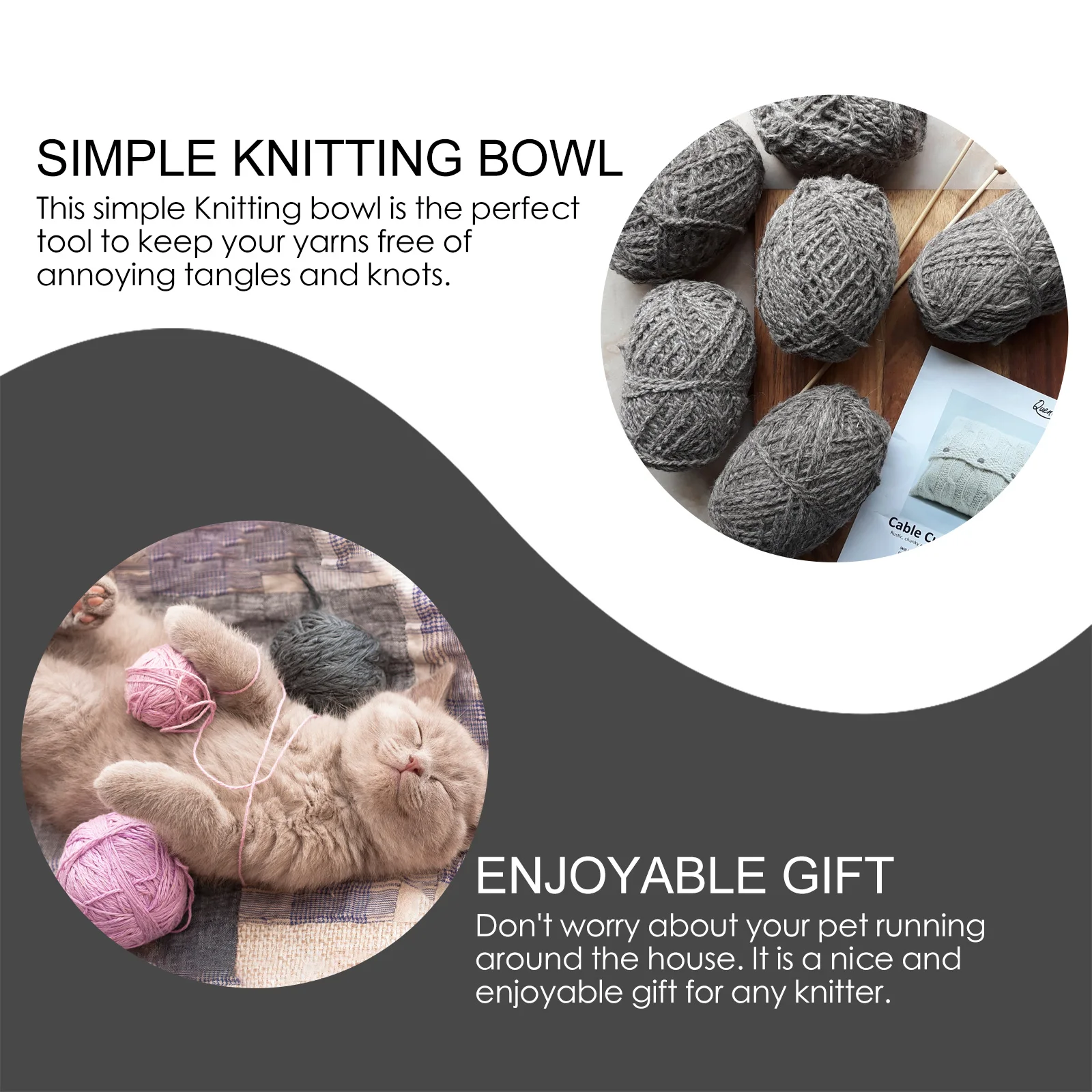 Пластиковая миска из пряжи черная для хранения с крышкой держатель вязаной