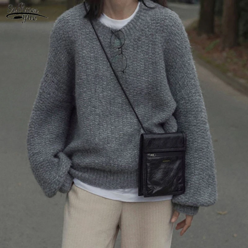 

Новая одежда серый кашемировый свитер женский осенний свободный ретро свитер Пуловеры французский однотонный вязаный свитер Модные топы ...