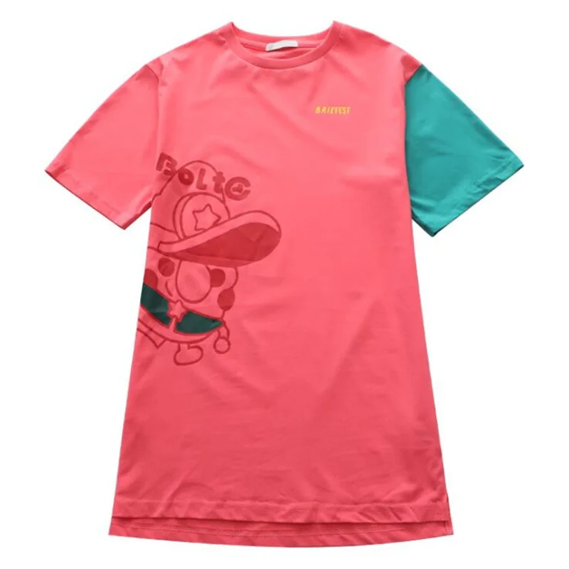 

3-18Y Teens Kids Dresses for Girls Stitching Cartoon Print Mid-length T+shirt Dress