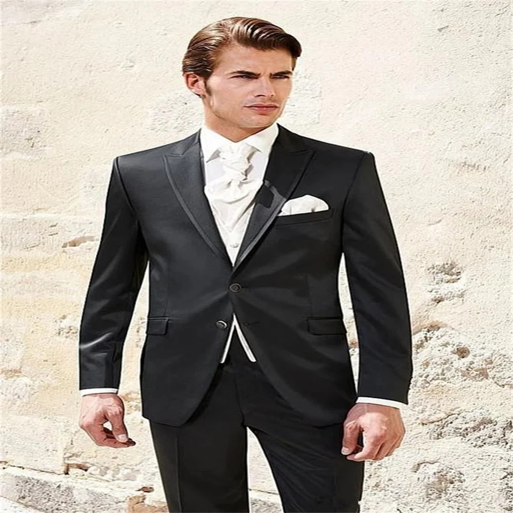 

Новинка 2021, высококачественный индивидуальный приталенный мужской костюм в черную полоску с пиковым отворотом, модный костюм с 2 пряжками, 4...