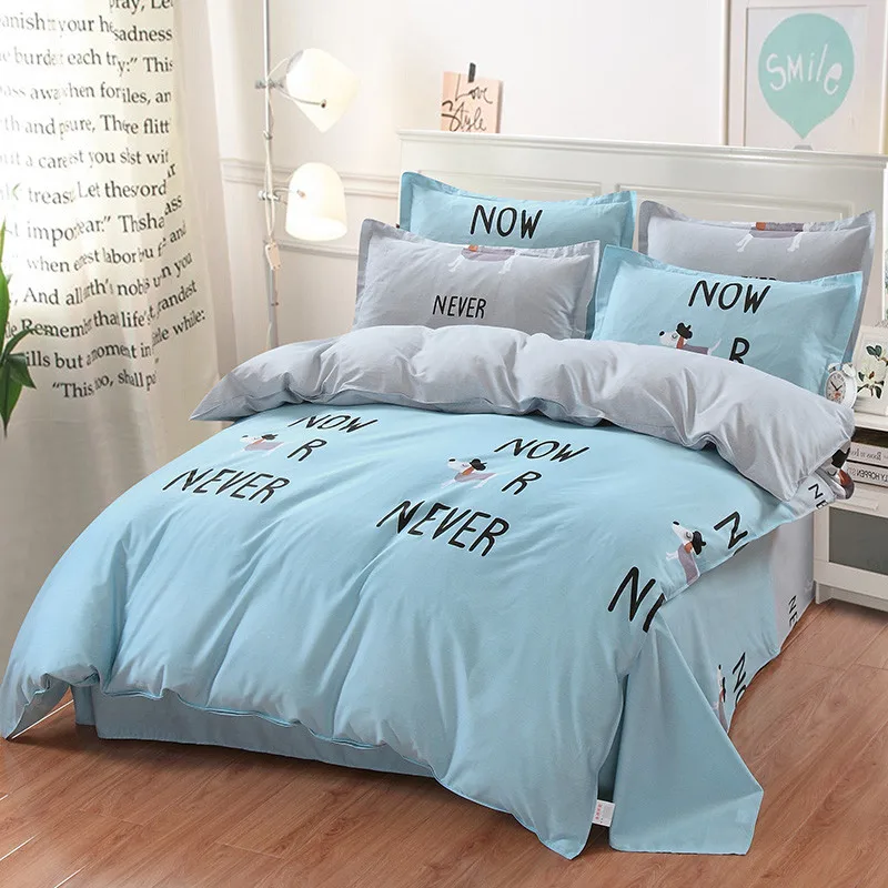 

Simple blue comfortable Bedding set twin full King Queen size Bed set Duvet cover Bedsheet Pillowcases bed sheet quilt cover