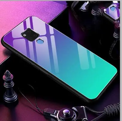 Синий Чехол из закаленного стекла для huawei mate 20X20 x градиентный цвет задняя крышка для huawei mate 20X Мягкие силиконовые чехлы для телефонов mate 20X - Цвет: Синий