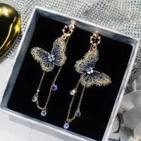 2020 korean version of womens earrings vintage embroidery butterfly long wings pendant tassel crystal earrings jewelry gift