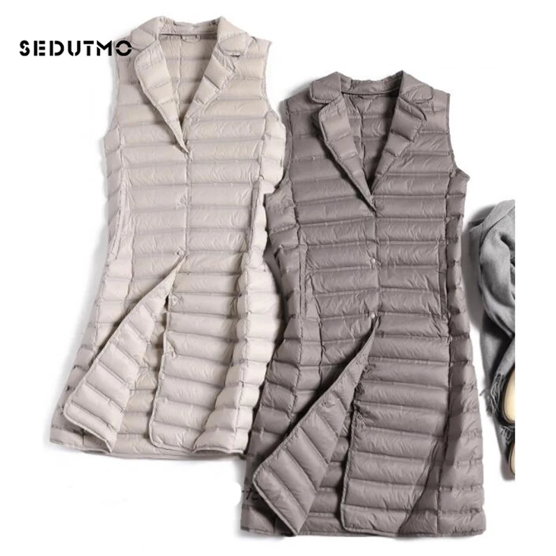 

SEDUTMO Spring Ultra Light Womens Down Jackets Vest Long Thin Waistcoat Winter Puffer Jacket Slim Parkas