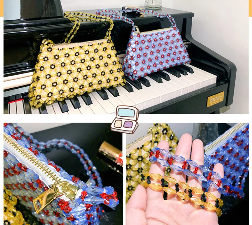 

Handmade Beaded Flowers Handbag Beaded Snowflake Retro Women's Banquet Shoulder Bag Tote