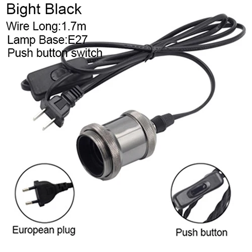 Bight Black Button Подвеска в виде вилки лампа винтажная база E27 1,7 м с переключателем гнездо держатель лампы подвесная осветительная арматура EU/US/AU/UK вилка затемнения - Цвет корпуса: Bight Black Button
