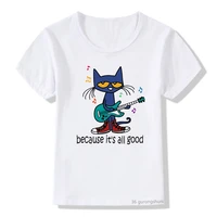 t shirt for boysgirls cute black cat playing guitar cartoon print childrens tshirt fashion trend kids clothes white shirt tops