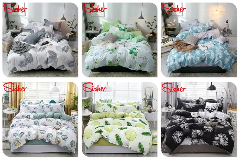 Sisher Simple Bedding Sets floral White Leaf Duvet Cover Set Single Double Queen Size King Bedclothes Quilt Plant No Bed Sheet