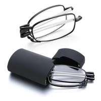 hot fashion mini design reading glasses men women folding small glasses frame black metal glasses with original box portable