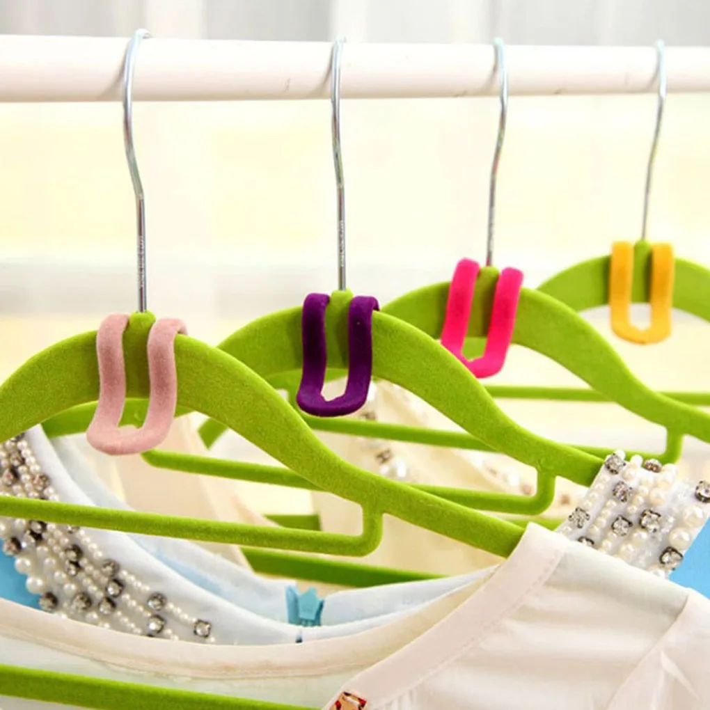 

10/30PCS/Lot Cloth Hanger Hook Mini Flocking Clothes Hanger Easy Hook Closet Organizer Holder Random Color Save Clothing Hook