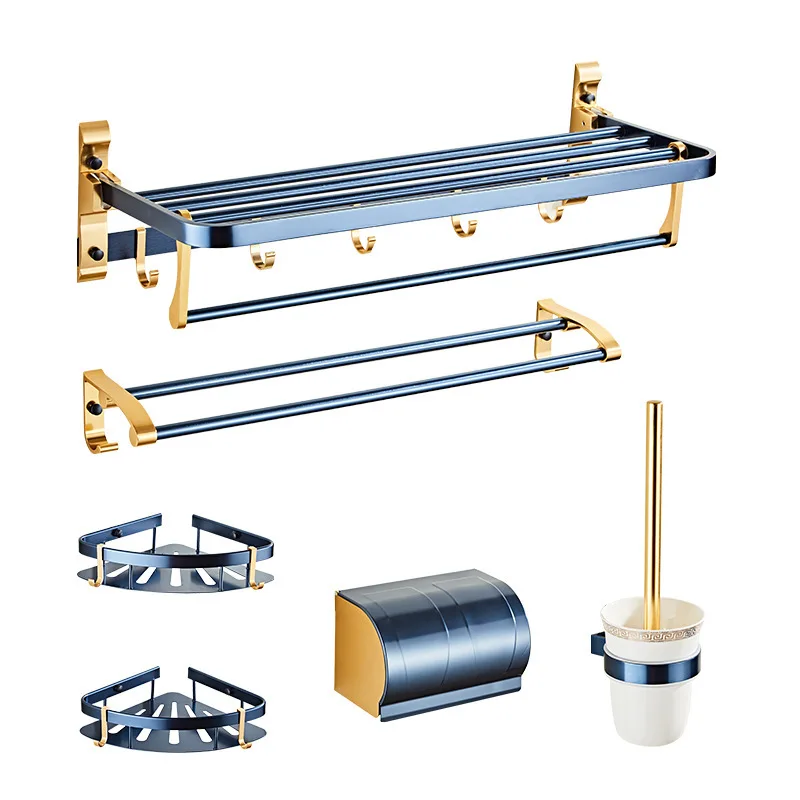 

Punch-Free Bathroom Space Aluminum Wall-mounted Shelf Set, Bathroom Organizer Toilet Holder Towel Holder