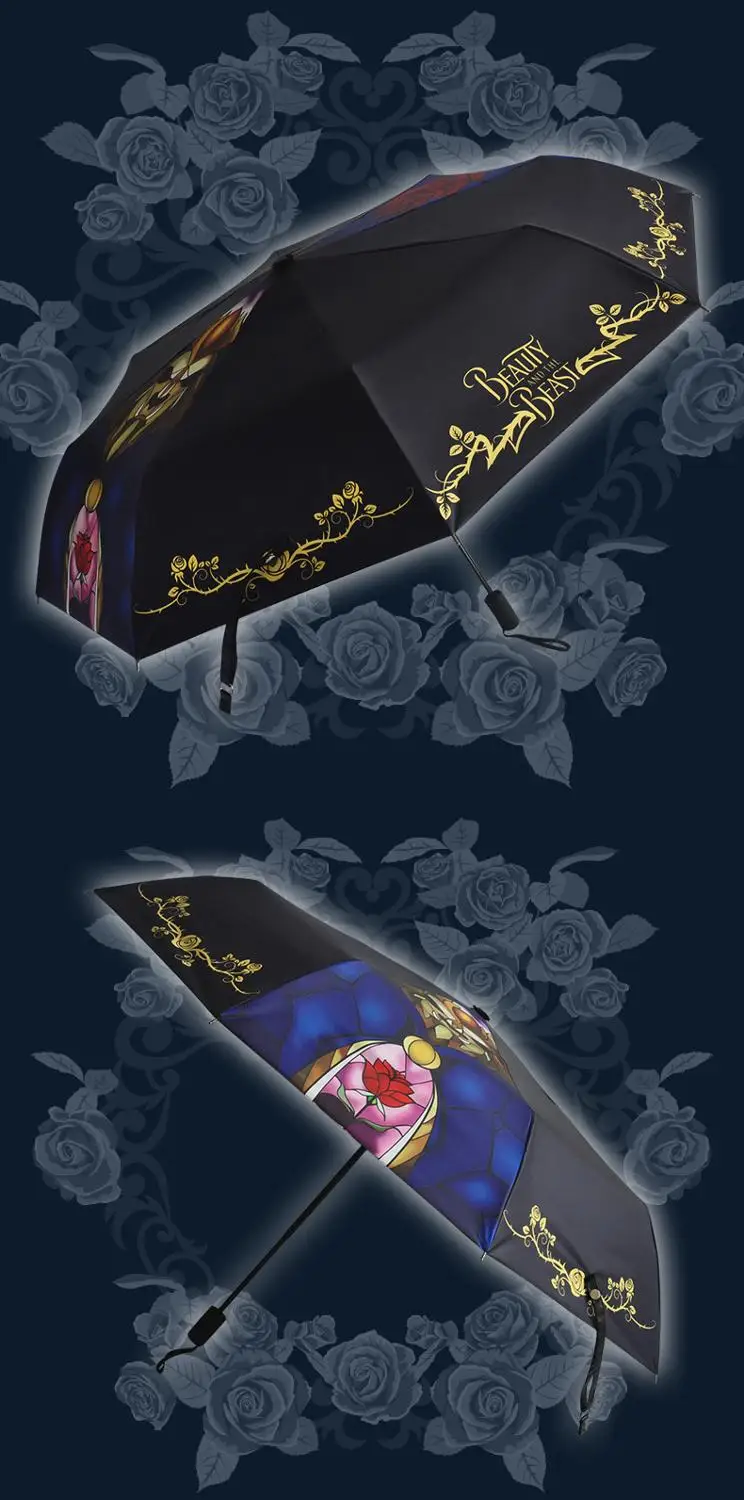 Красота и чудовище роза цветок зонтик Тройной складной неавтоматический