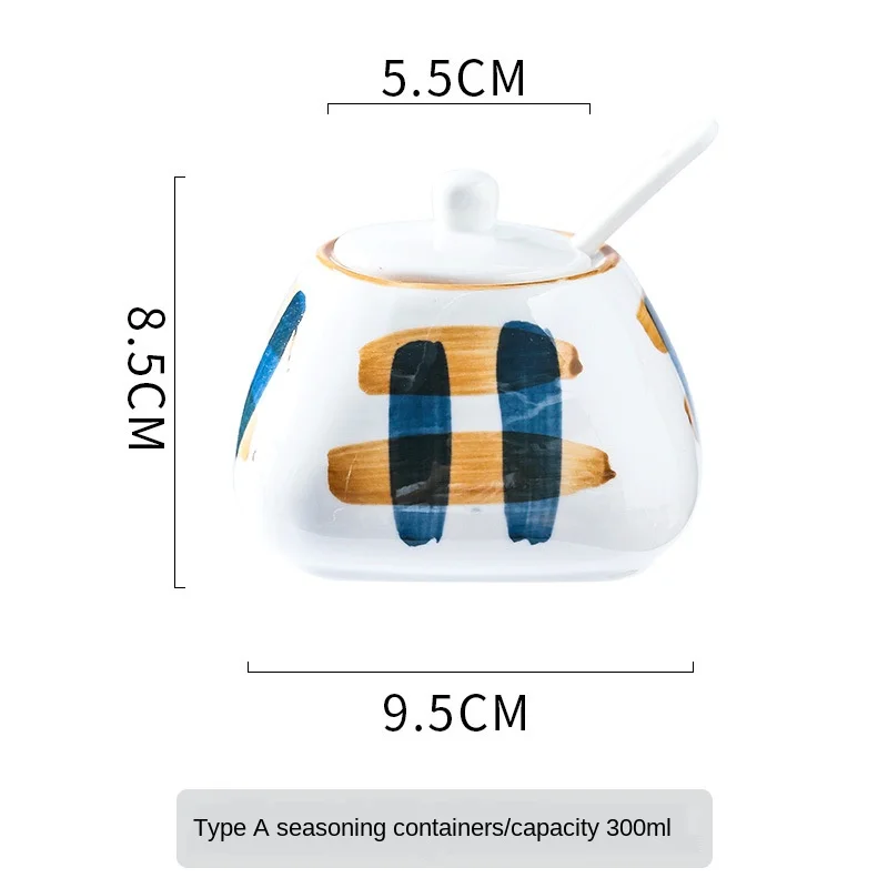 

Creative Hand-painted Underglaze Japanese Ceramic Seasoning Box Set Restaurant Household Kitchen Seasoning Pot With Lid LD621