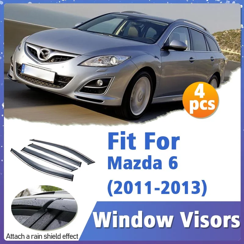 Window Visor Guard for Mazda 6 M6 2011-2013 4pcs Vent Cover Trim Awnings Shelters Protection Sun Rain Deflector Auto Accessories