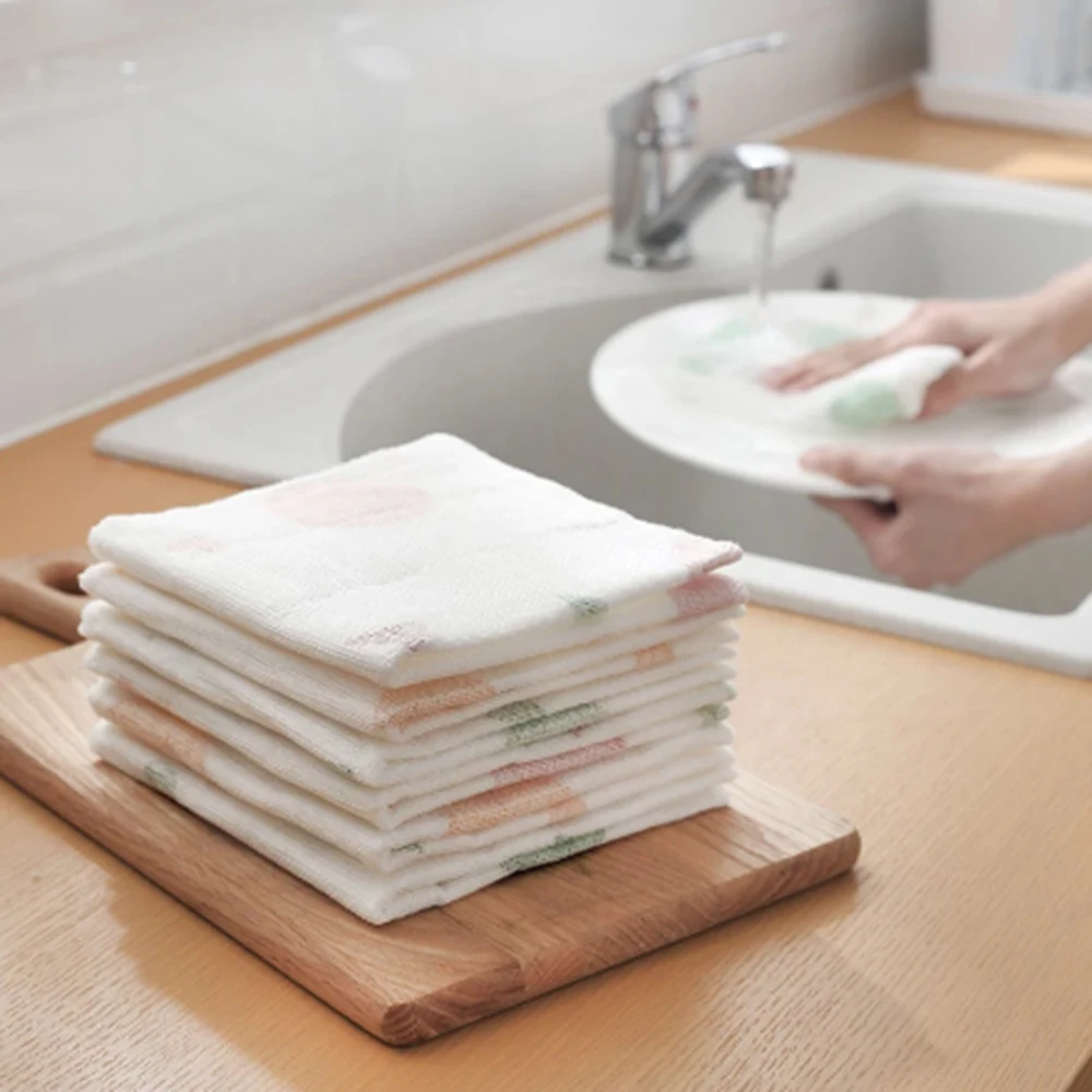 

3pcs Kitchen Cleaning Cloths 8 Layers Printed Wood Fiber Non-oily Dishwashing Towels Household Cleaning Tool Kitchen Accessories