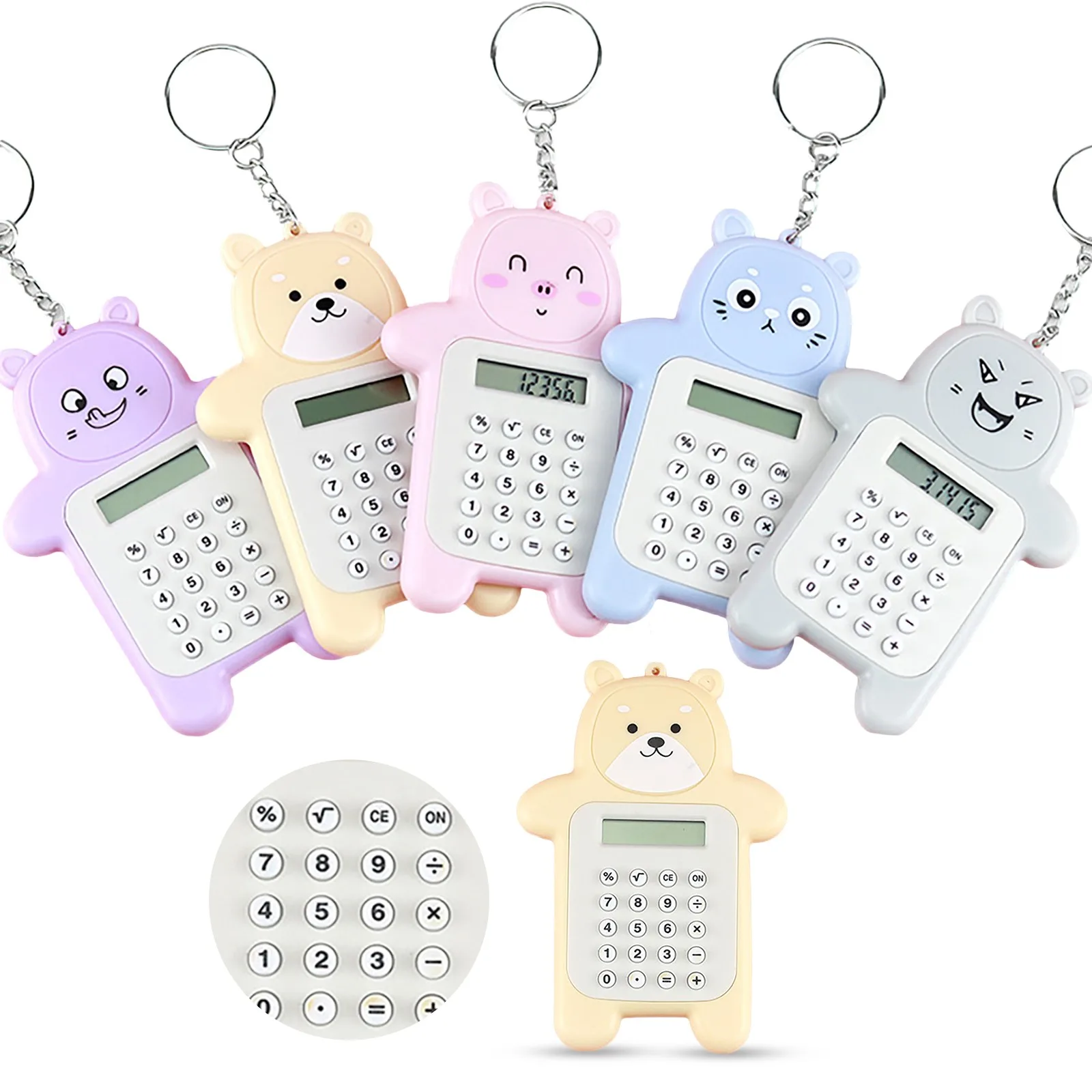 Mini Calculator Children's Calculatrice Cute Cartoon Design Portable With Keychain Boys Girls Students | Компьютеры и офис