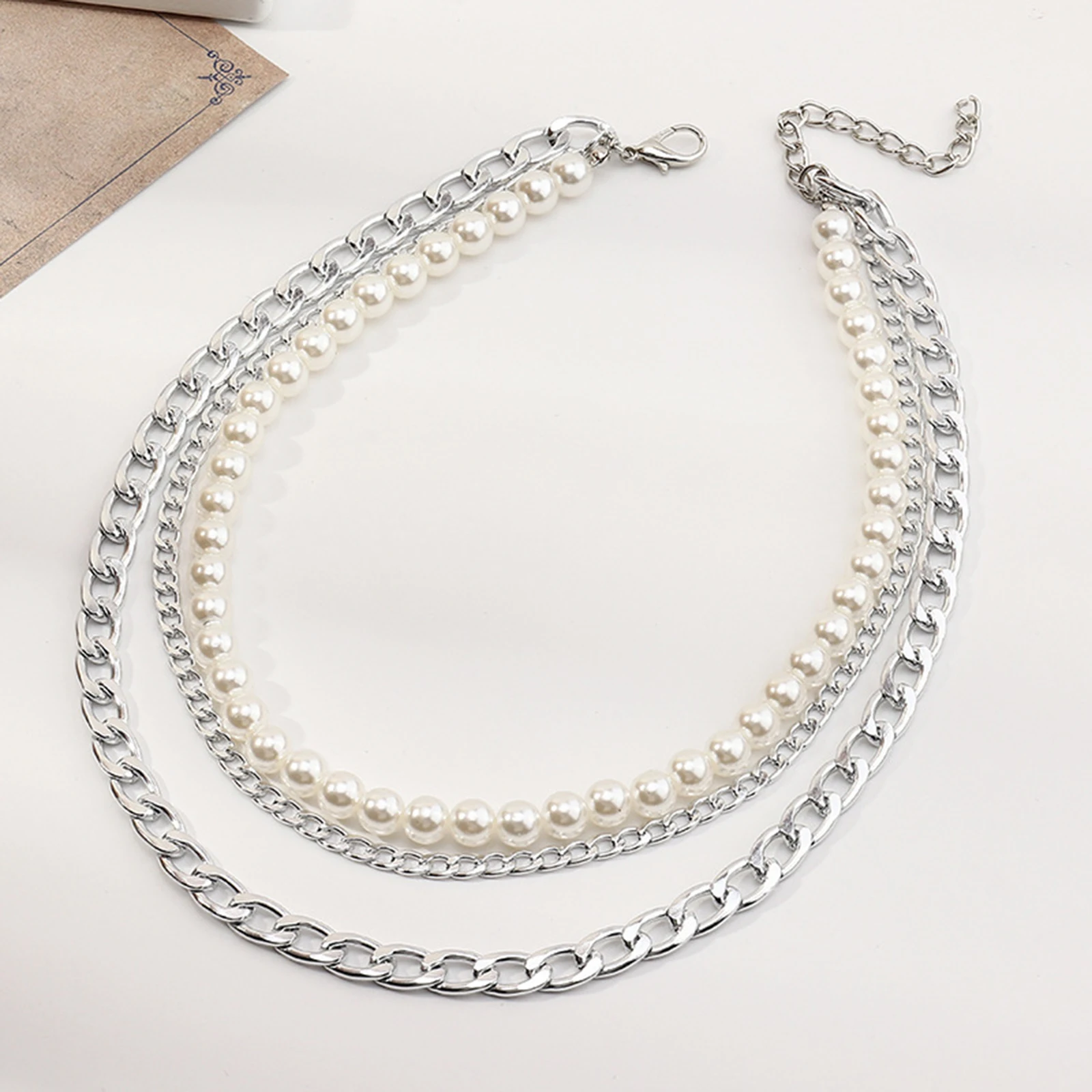 

Fashion Multilayer Imitation pearls Pendant Necklaces Punk Style Thick Chain For Women Girl Party Wedding Jewelry Accessories