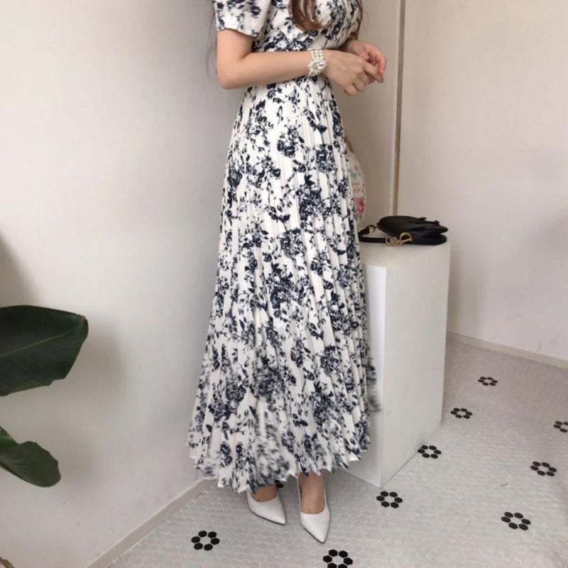 

Summer Elegant Women Print Slim Short Sleeve Pleated Bandage Dress