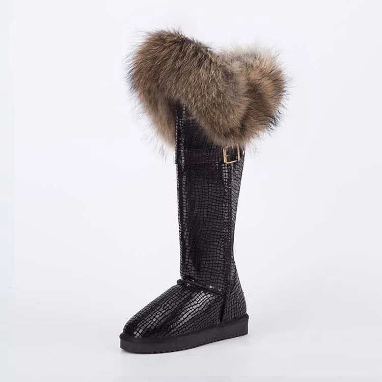 ; модные высокие зимние сапоги; botas mujer; женская зимняя обувь из натуральной кожи с натуральным лисьим мехом; - Цвет: BLACK