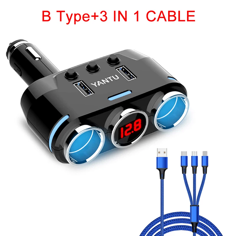 12 V-24 V автомобильный прикуриватель с 3 разъемами, светодиодный usb-адаптер для зарядки, 1A 2.1A 100 W, монитор напряжения для телефона - Название цвета: Type B