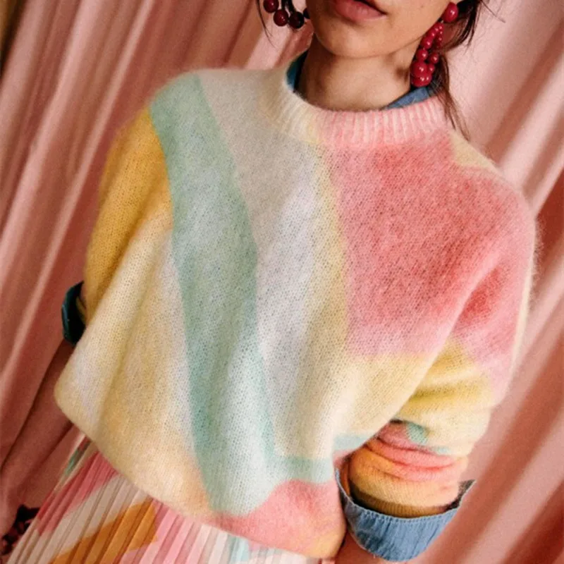Женский трикотажный свитер с круглым вырезом осень 2021 смешанный шерстяной