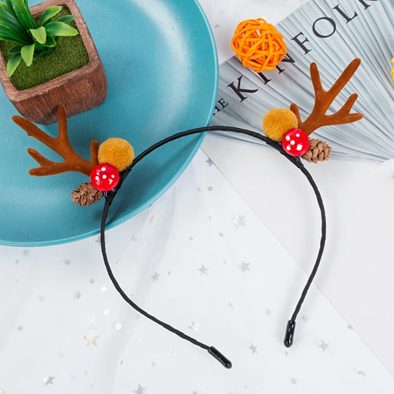 

Christmas Reindeer Antler Headband Cute Elf Ears Pine Cone Jingle Bell Hair Hoop XX9D