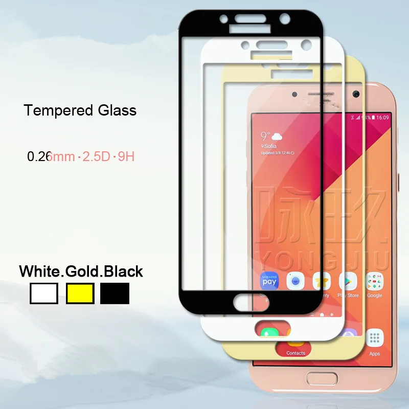 3 цвета полное покрытие закаленное стекло для samsung A3 A5 A7 2017 Защитная пленка экрана