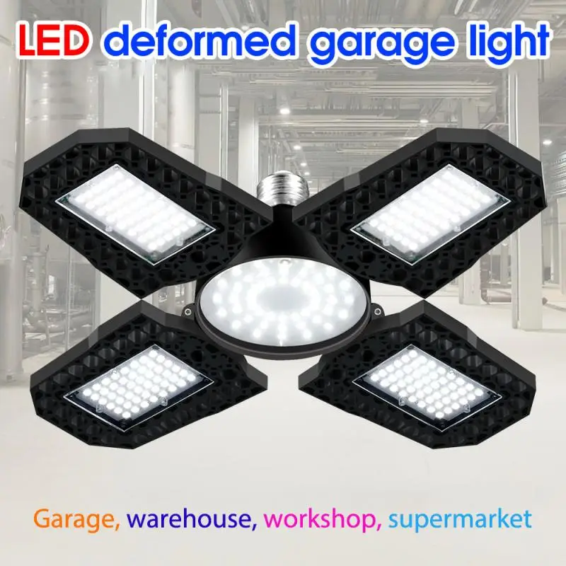 

1Pc E27 4-leaf Garage Light 100/120/150W Warehouse Workshop Ceiling Lamp Transformable High Bay Light LED Deformed Garage Light