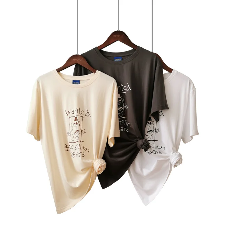 Женская хлопковая Футболка с забавным мультяшным принтом круглым вырезом и