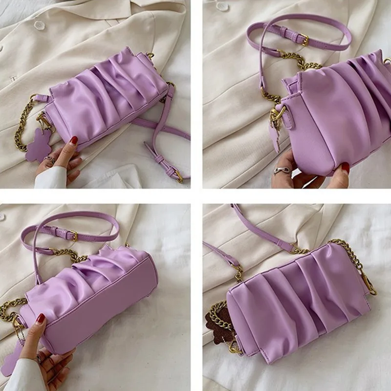 

Folds PU Leather Crossbody Bags For Women 2020 Solid Color Simple Shoulder Handbags Female Travel Summer Cross Body Bag