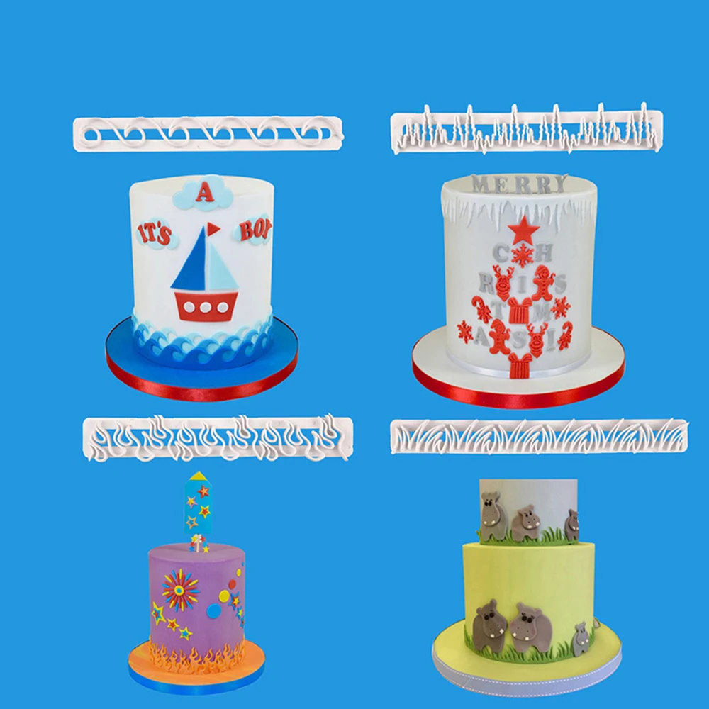

4pcs Biscuit Mold Set Flower Shape Lace Mat Border Embossed Strip Mould Fondant Cake Decoration Baking Tools Home
