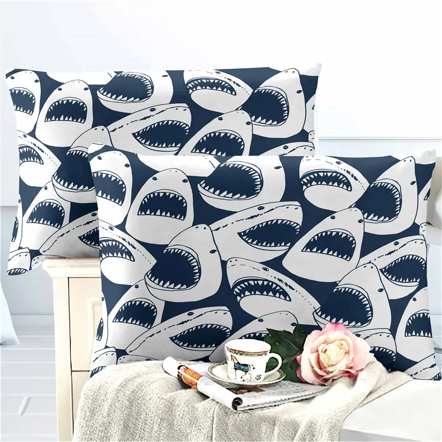 HELENGILI 3D Bedding Set Shark Print Duvet Cover Lifelike Bedclothes with Pillowcase Bed Home Textiles #SY-27 | Дом и сад